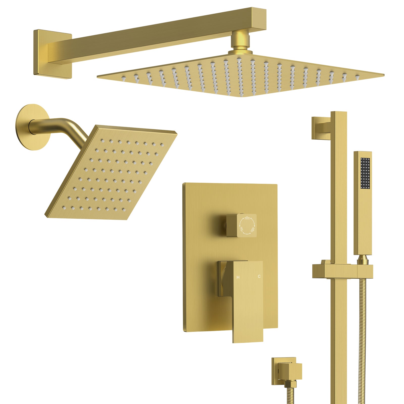 10-inch by 6-inch Dual Brushed Gold Shower Heads Main Product Image