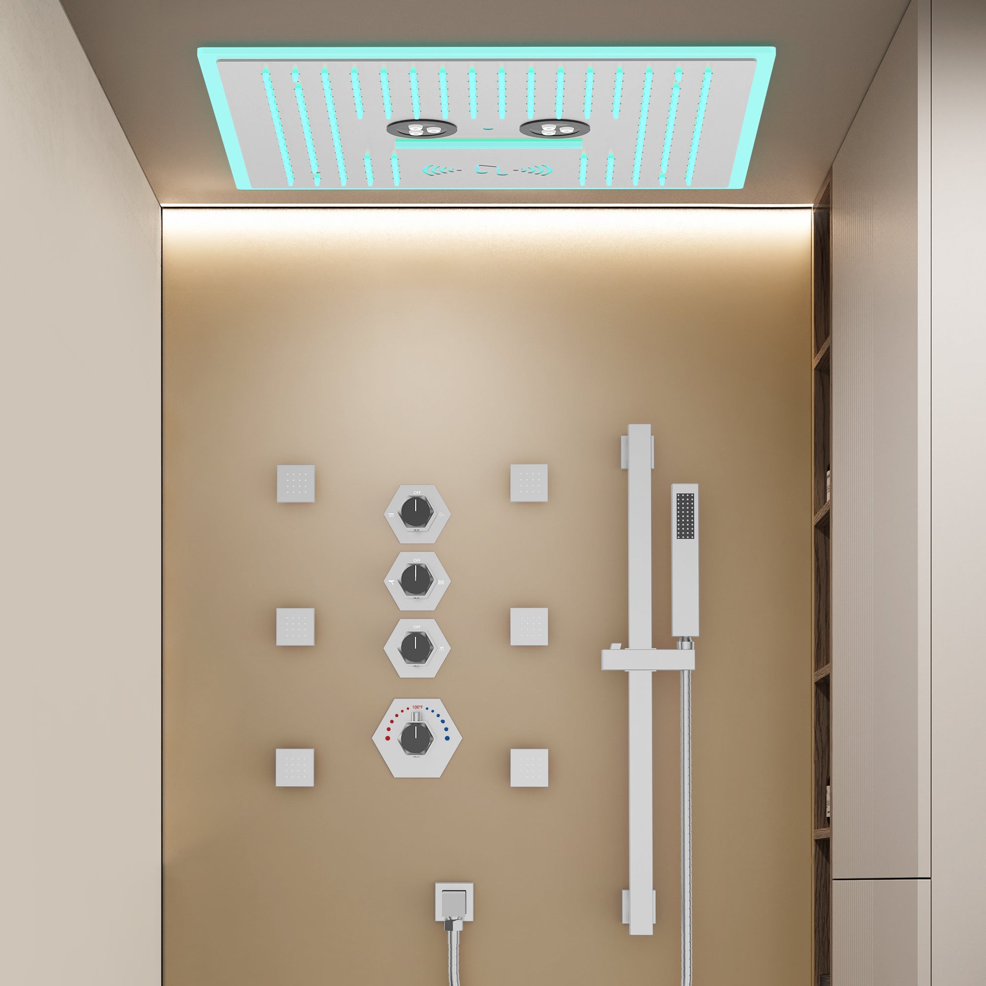 EVERSTEIN SFS-1047-NK16 16" High-Pressure Rainfall Complete Shower System with Bluetooth Music and LED