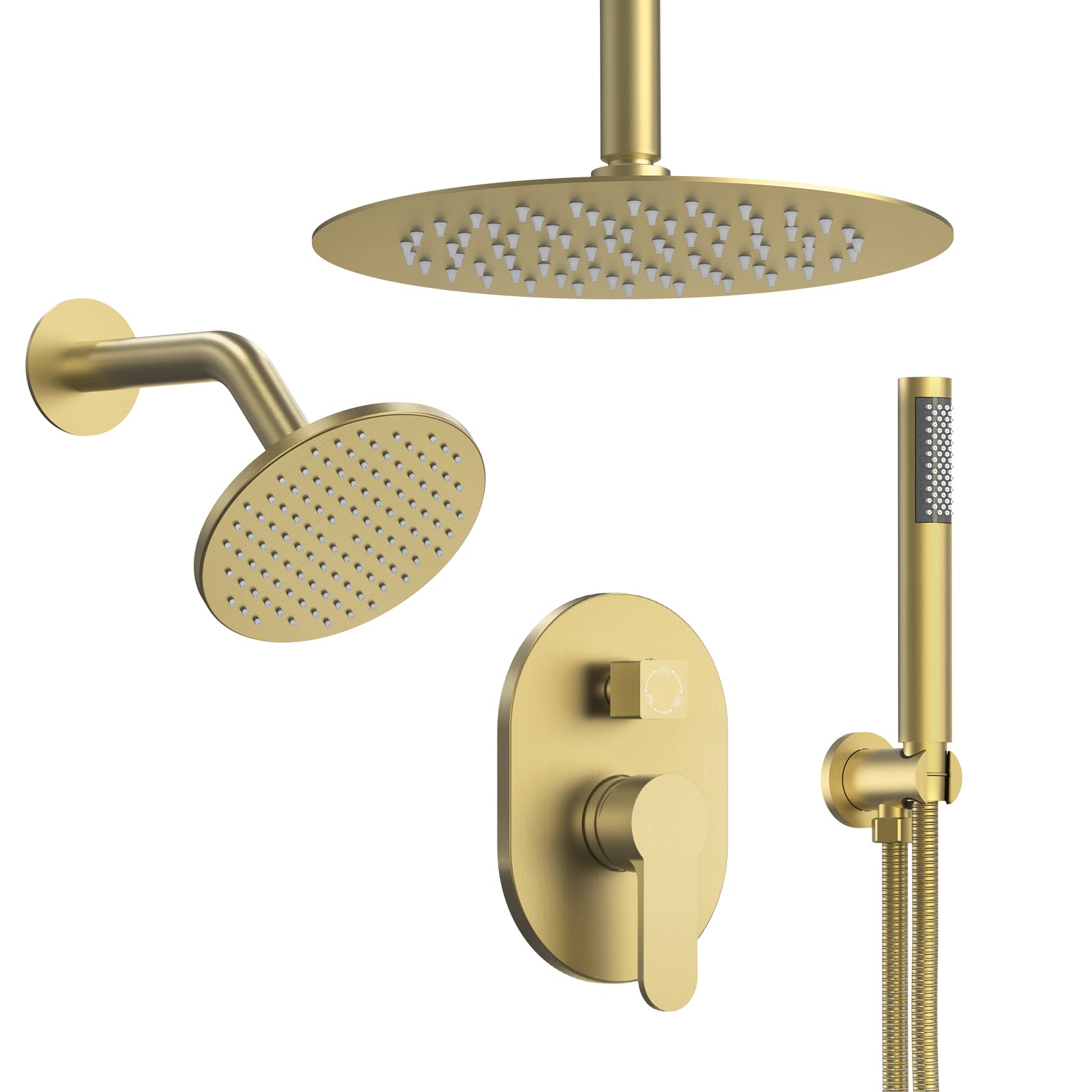 EVERSTEIN Dual Shower Heads System: Brushed Gold 10" Round Showerhead High-Pressure Luxury Rainfall Shower Fixtures