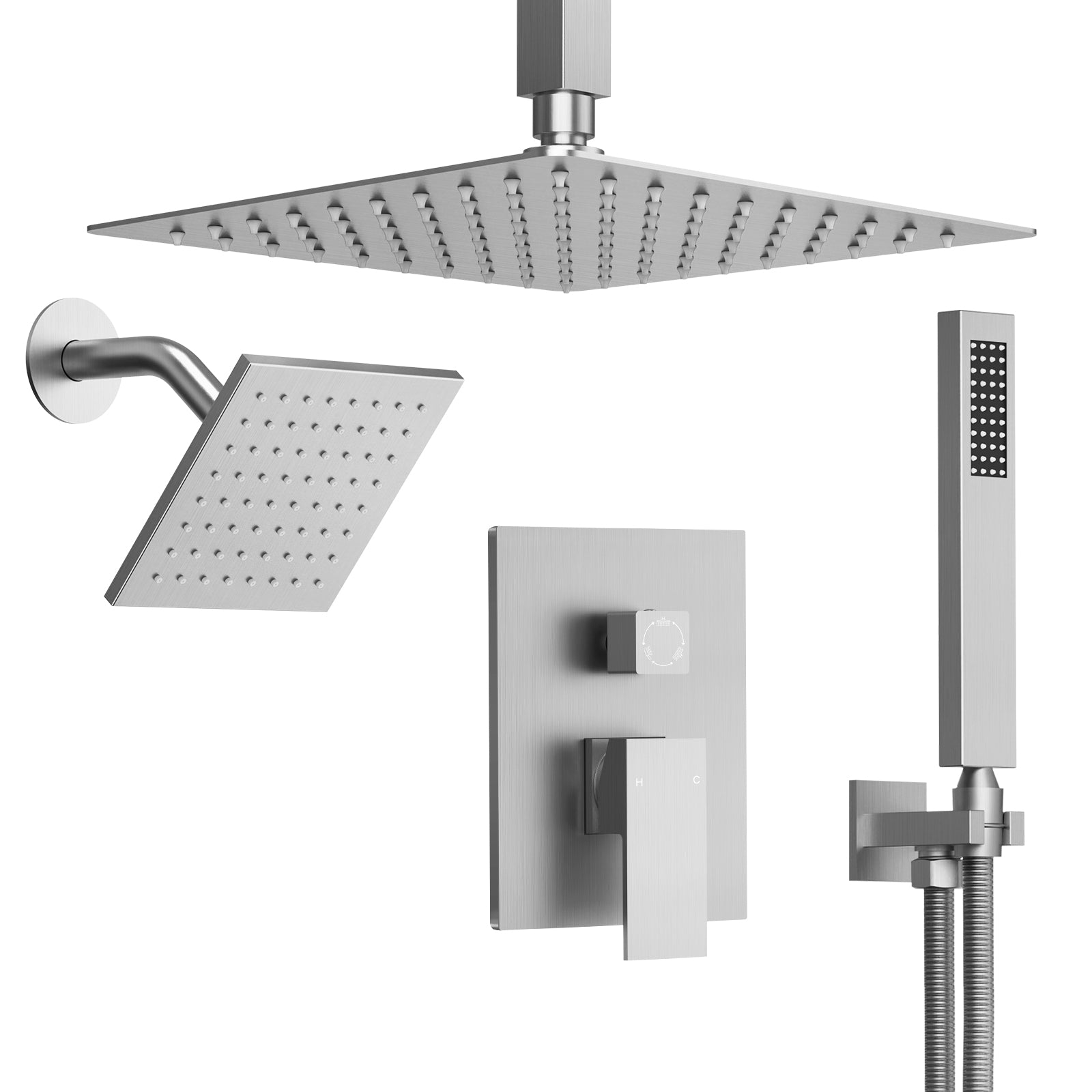 EVERSTEIN Luxury Rainfall Dual Shower Heads with Handheld Spray: 10-inch Ceiling Square, High-Pressure Luxury Shower Fixtures