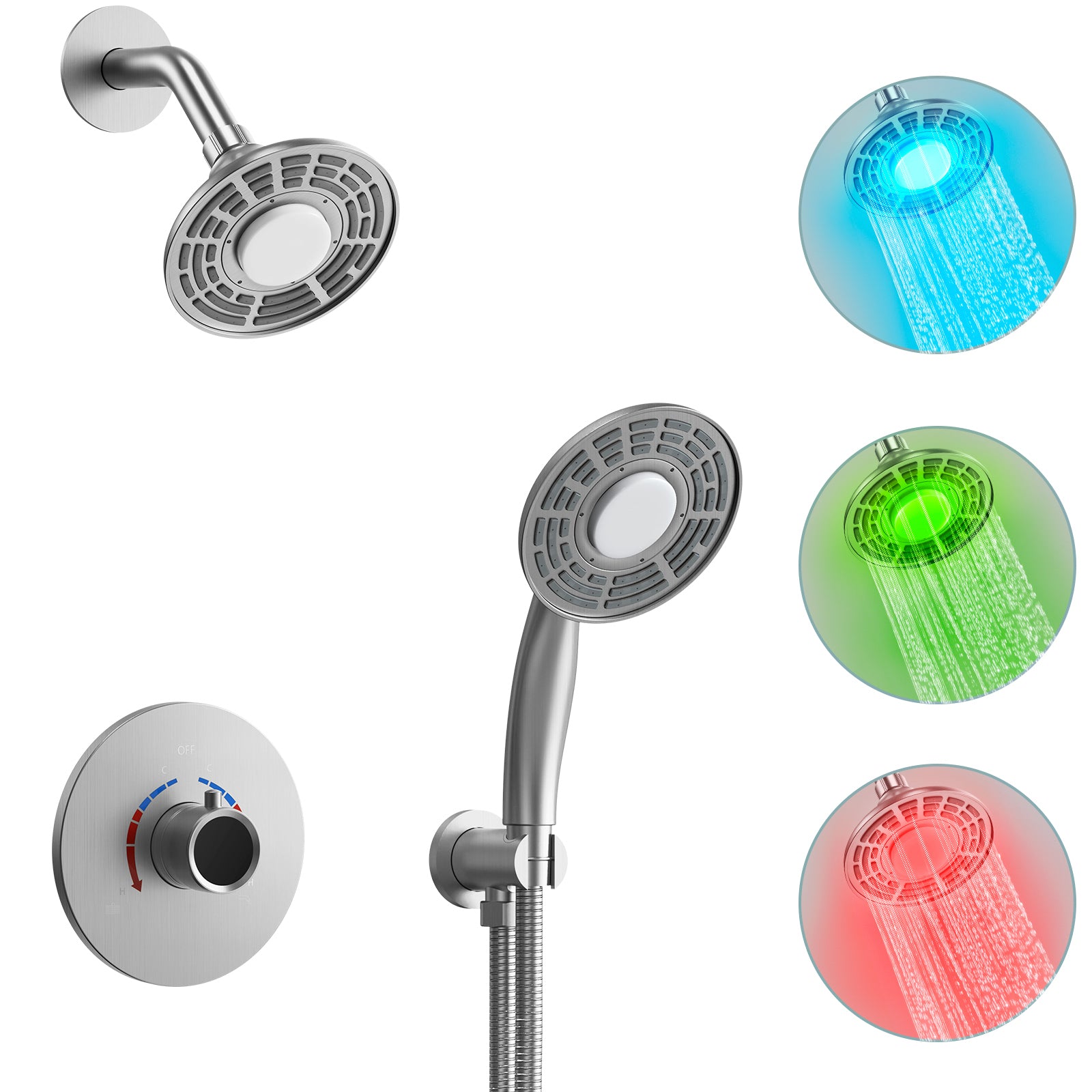 SFS-1022-NK5 EVERSTEIN LED Shower Head Shower Faucet Set with Rough-in Valve in Brushed Nickel