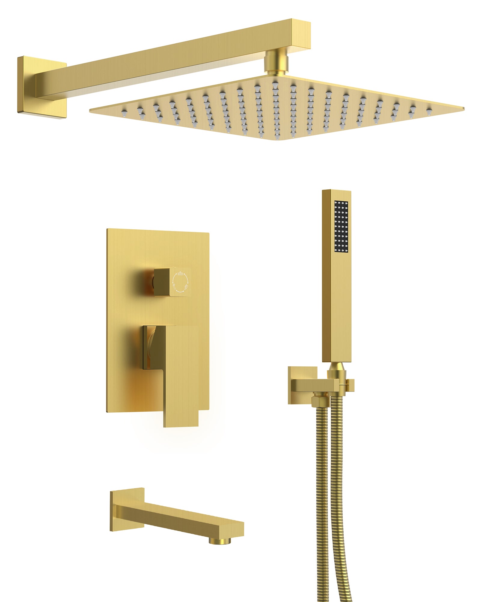 EVERSTEIN Gold Luxury Rain Shower Head & Bath Tub Faucet System - 10" Ceiling Rainfall & Handheld Spray Combo for Bathroom