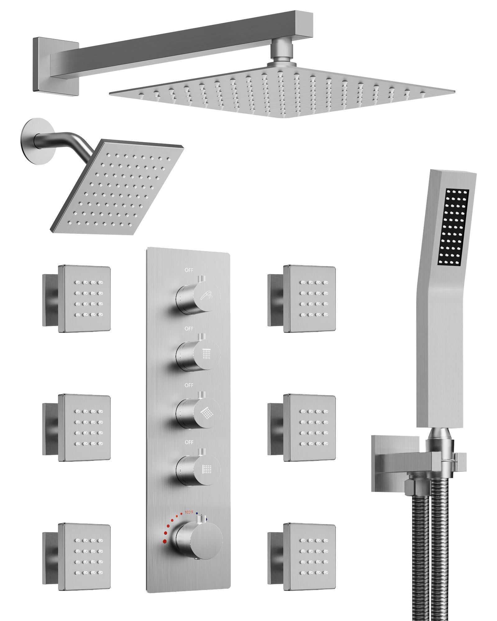 EVERSTEIN SFS-1064-NK16 16" High-Pressure Rainfall Complete Shower System with Rough-in Valve