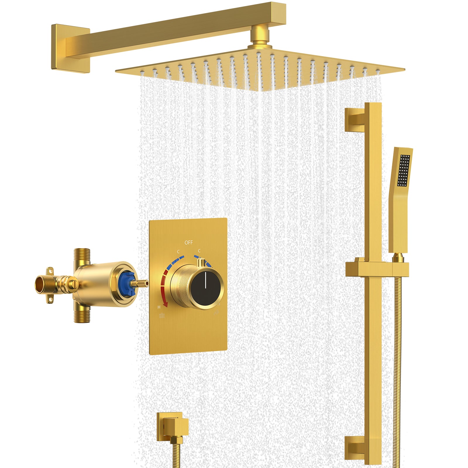 SFS-1036-GD10 2-Spray Wall Mount Dual Shower Head and Handheld Shower 2.5 GPM with High Pressure in Brushed Gold (Valve Included)