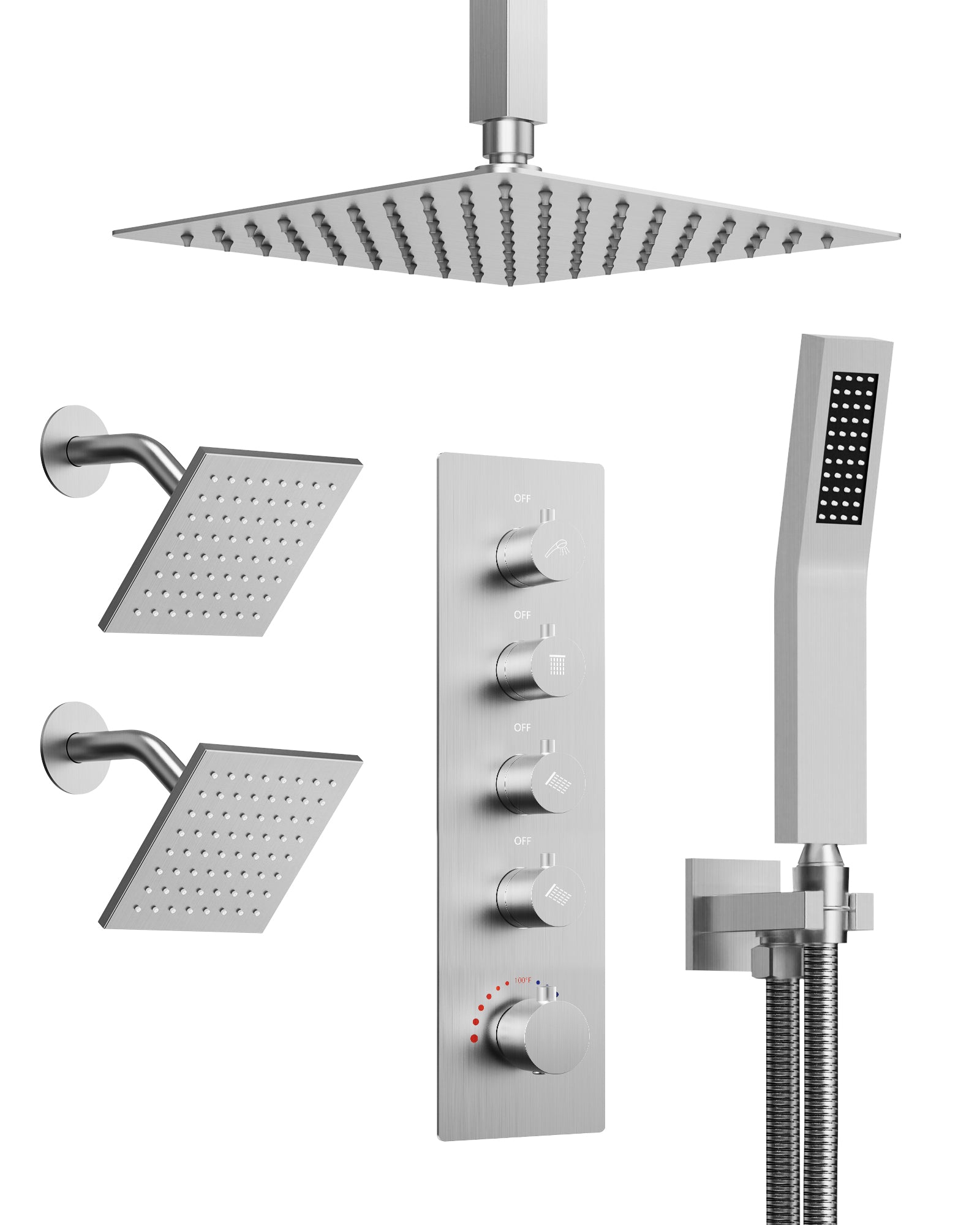 EVERSTEIN SFS-1062-NK16 16" High-Pressure Rainfall Complete Shower System with Rough-in Valve
