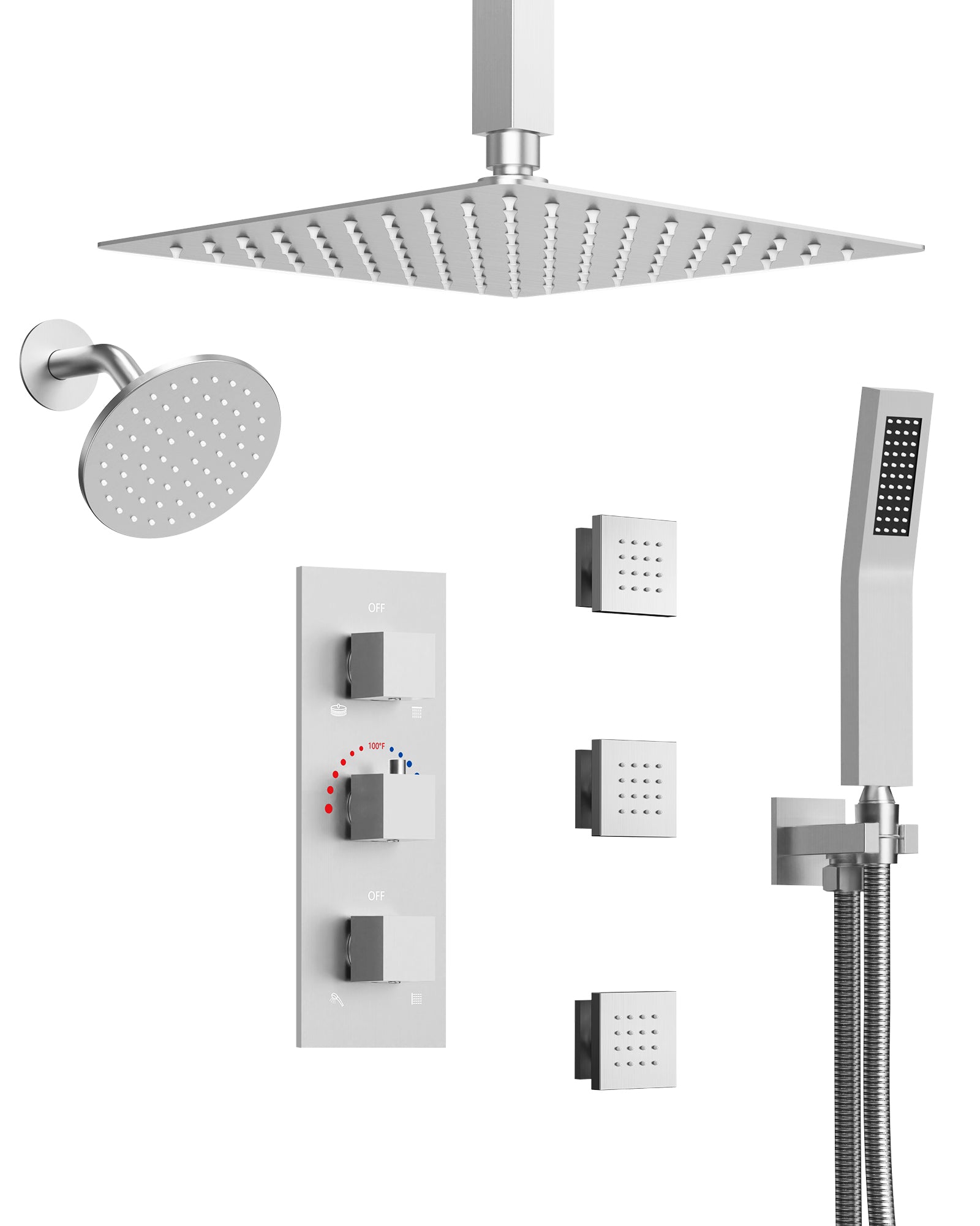 EVERSTEIN SFS-1067-NK12 12" High-Pressure Rainfall Complete Shower System with Rough-in Valve