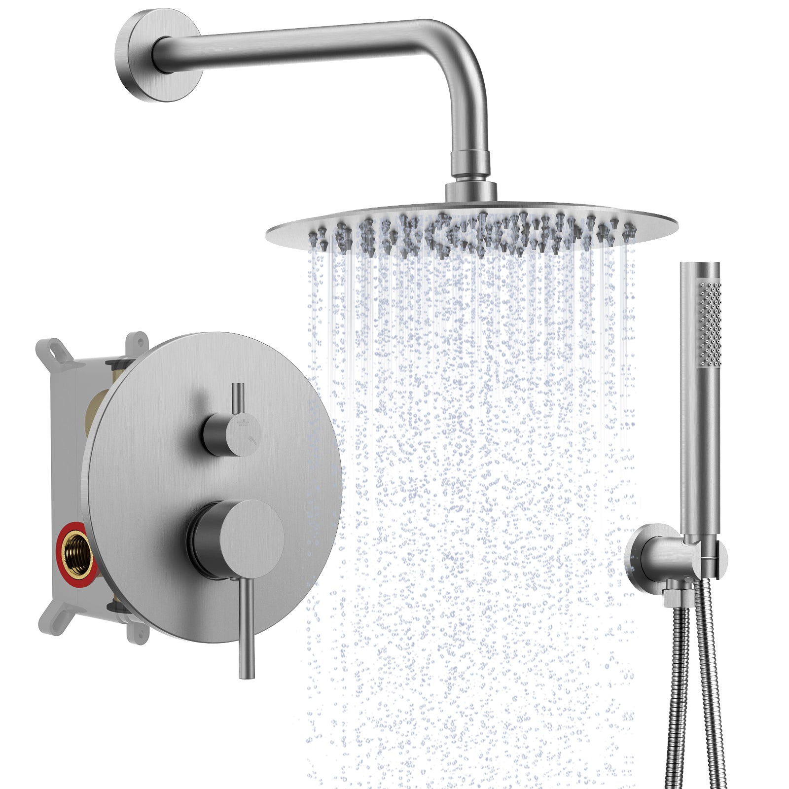 M6610NI-10BL EVERSTEIN Shower Head Faucet System Combo Set - Rainfall Bathroom Shower Faucet Kit with Handheld Spray Hose, High-Pressure Luxury Wall Mount Shower Fixture Filter Accessories Gifts Rough-in Valve Body & Trim