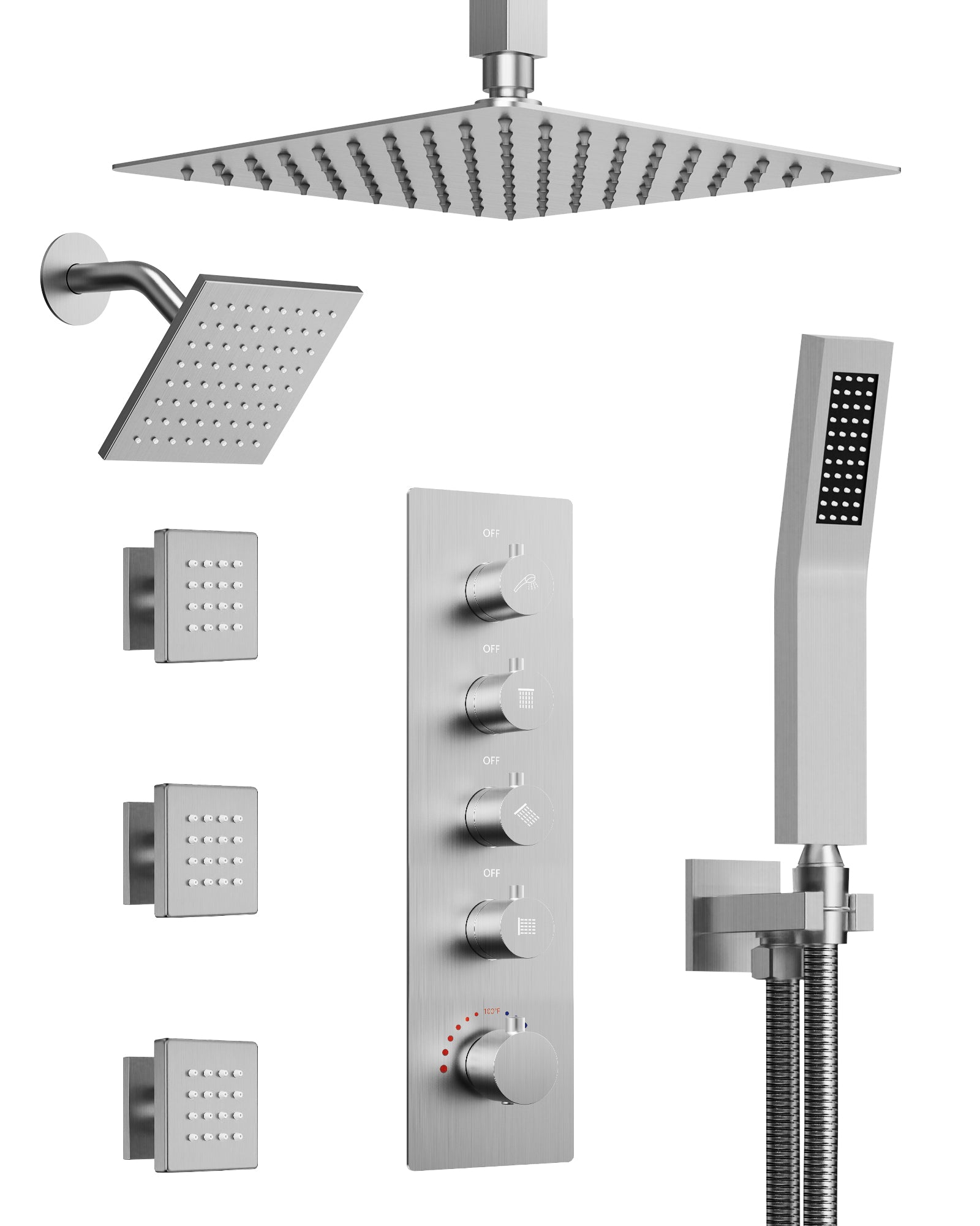 EVERSTEIN SFS-1063-NK16 16" High-Pressure Rainfall Complete Shower System with Rough-in Valve