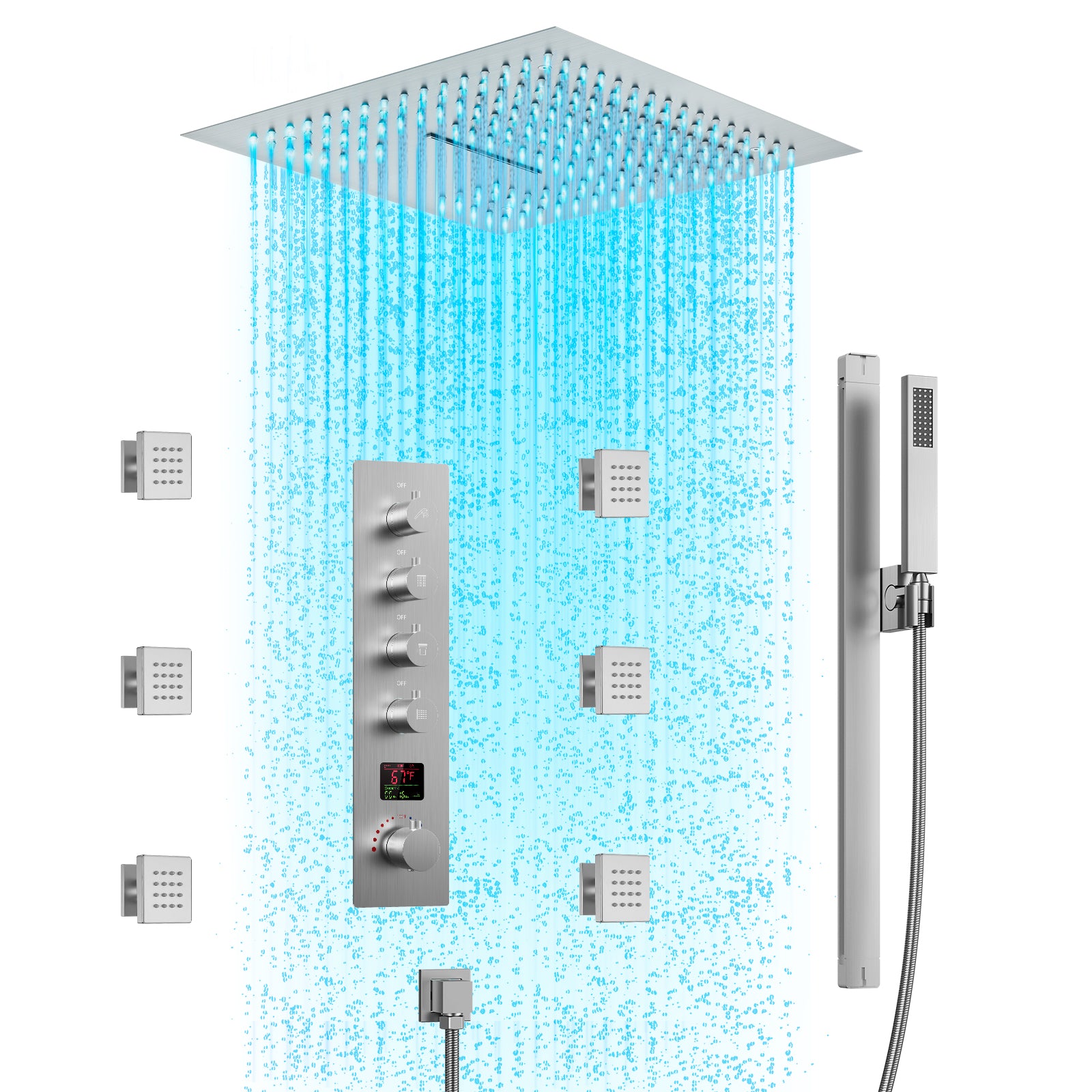 SFS-1027-NK16 EVERSTEIN LED Thermostatic Shower Head System with Rough-in Valve in Brushed Nickel