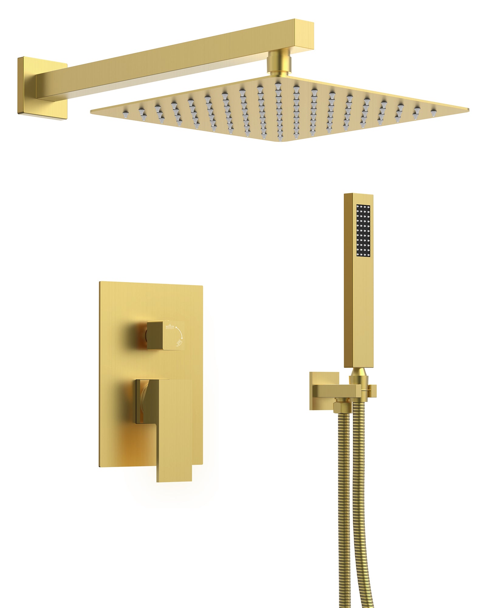 EVERSTEIN Luxury Gold Rainfall Shower System - 10" Ceiling Mount Head with 59" Handheld Spray Combo for Elegant Bathroom
