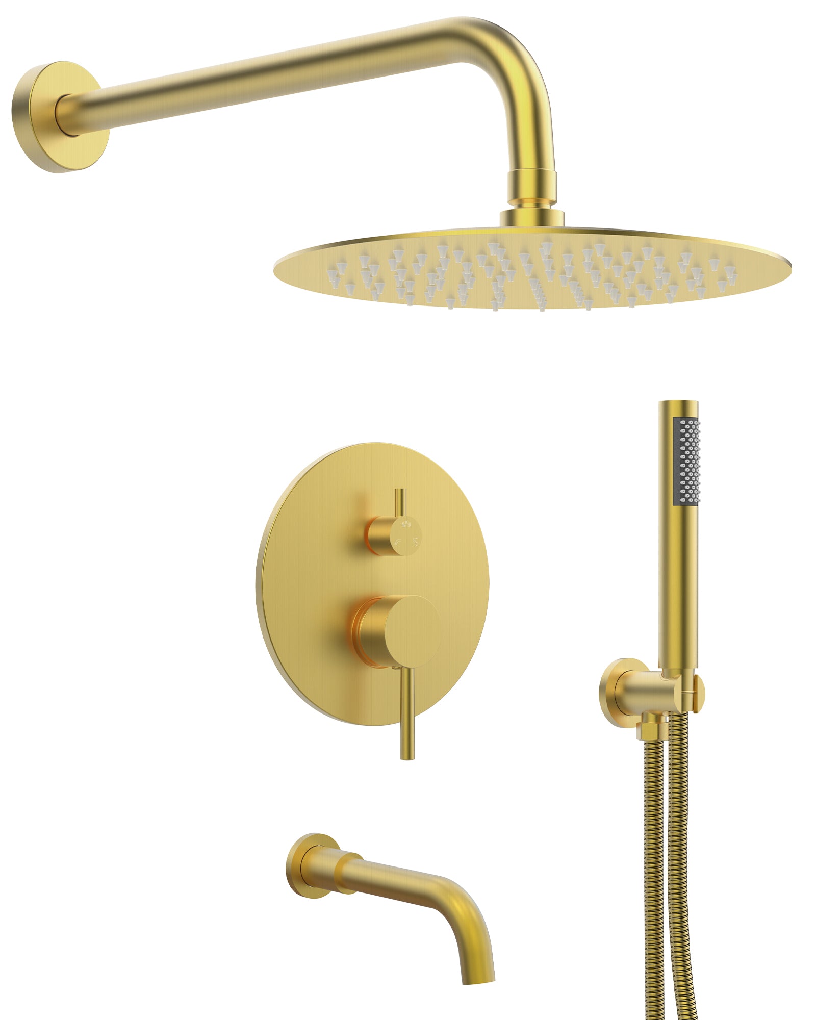 EVERSTEIN Luxury Gold Bathroom Shower System with 10" Ceiling Head & Handheld Spray - High-Pressure Waterfall Bathtub Faucet