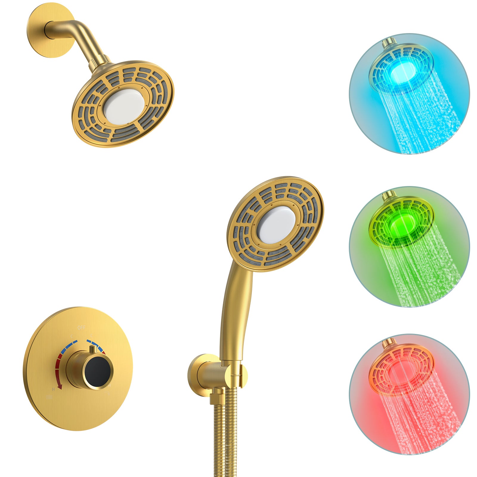 SFS-1022-GD5 EVERSTEIN LED Shower Head Shower Faucet Set with Rough-in Valve in Brushed Gold