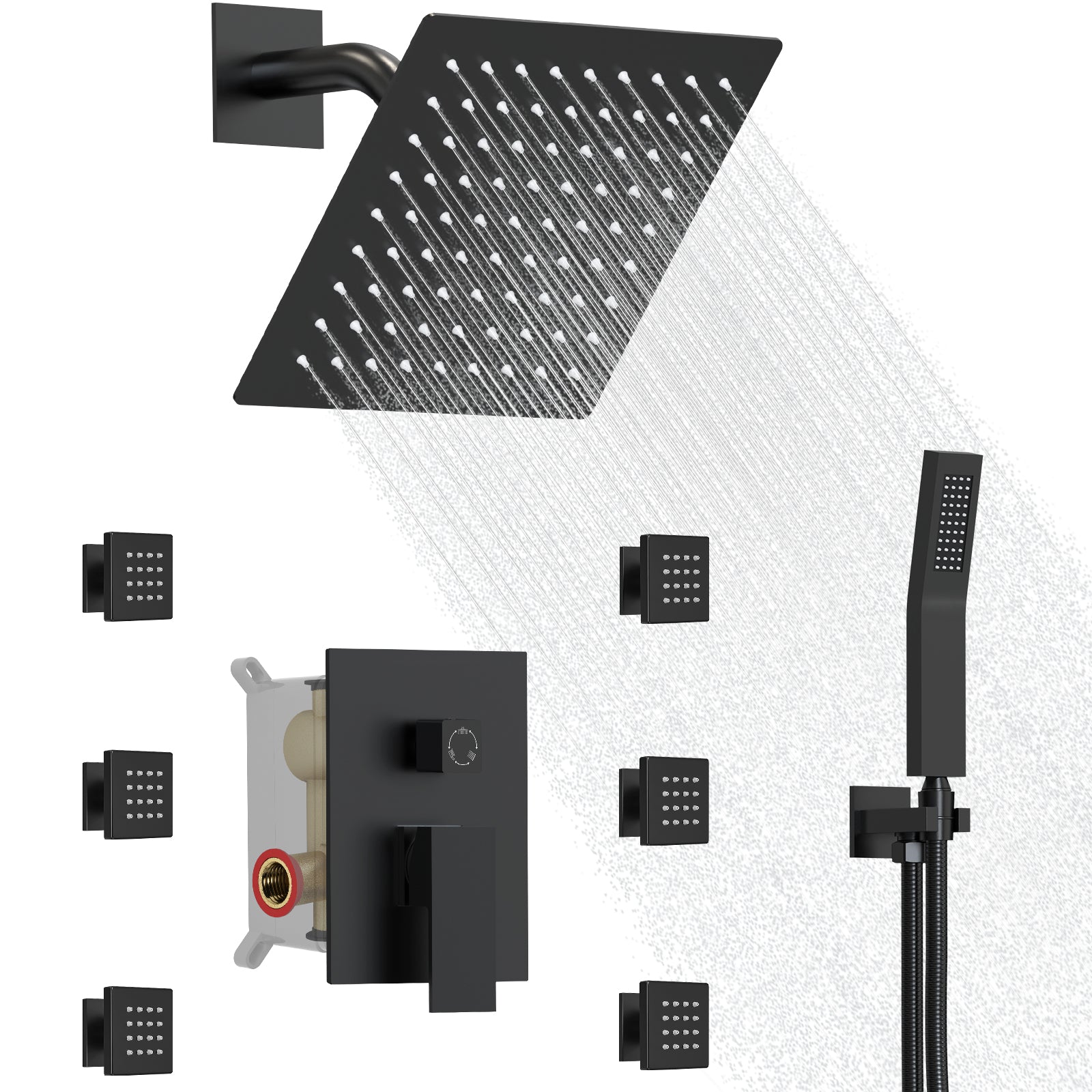 SFS-1037-BK8 10 in. Wall Mount Dual Shower Head and Handheld Shower 2.5 GPM with 6-Jets in Matte Black (Valve Included)