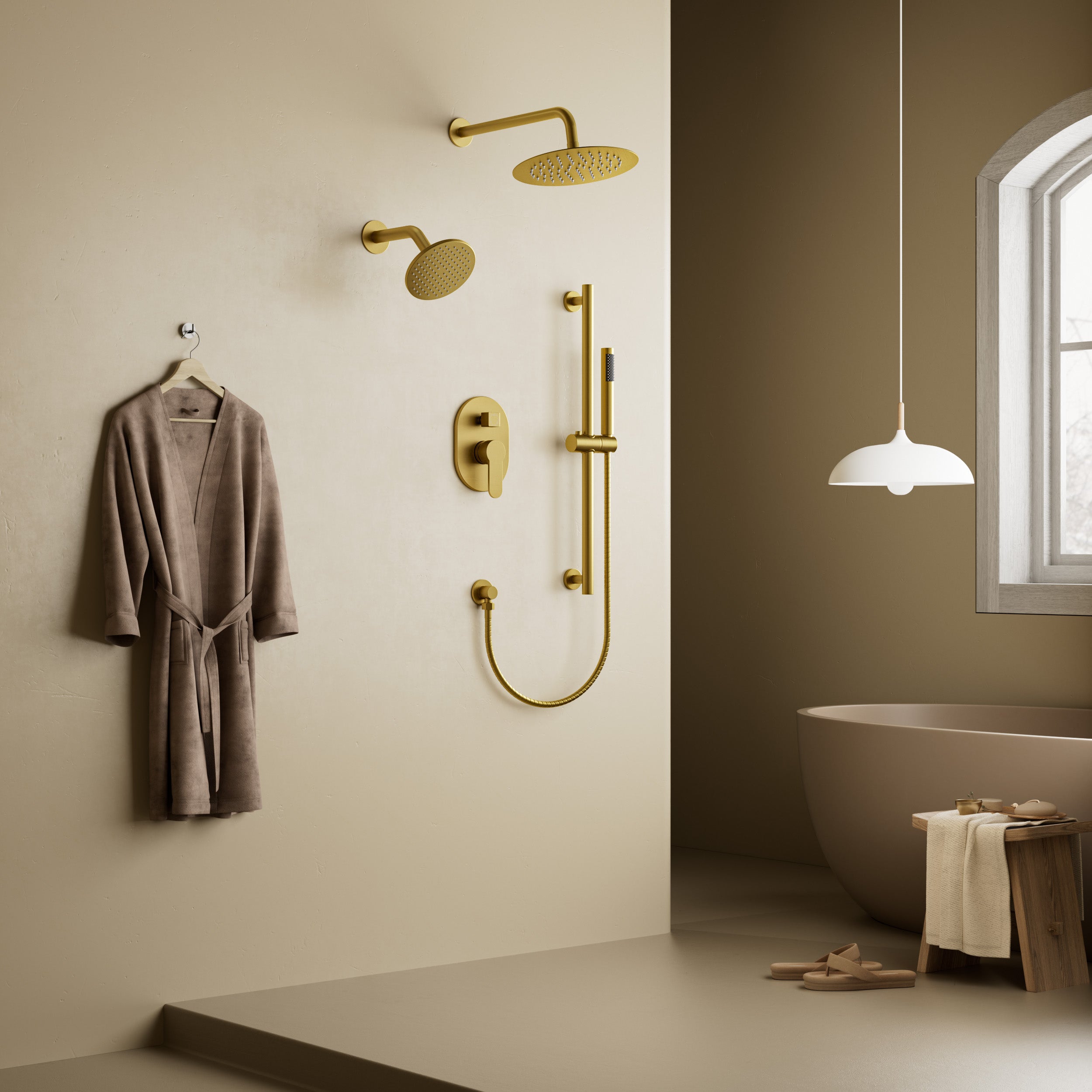 EVERSTEIN Luxury Dual Shower Heads System: Brushed Gold 10" High-Pressure Showerhead, Handheld Spray with Slide Bar