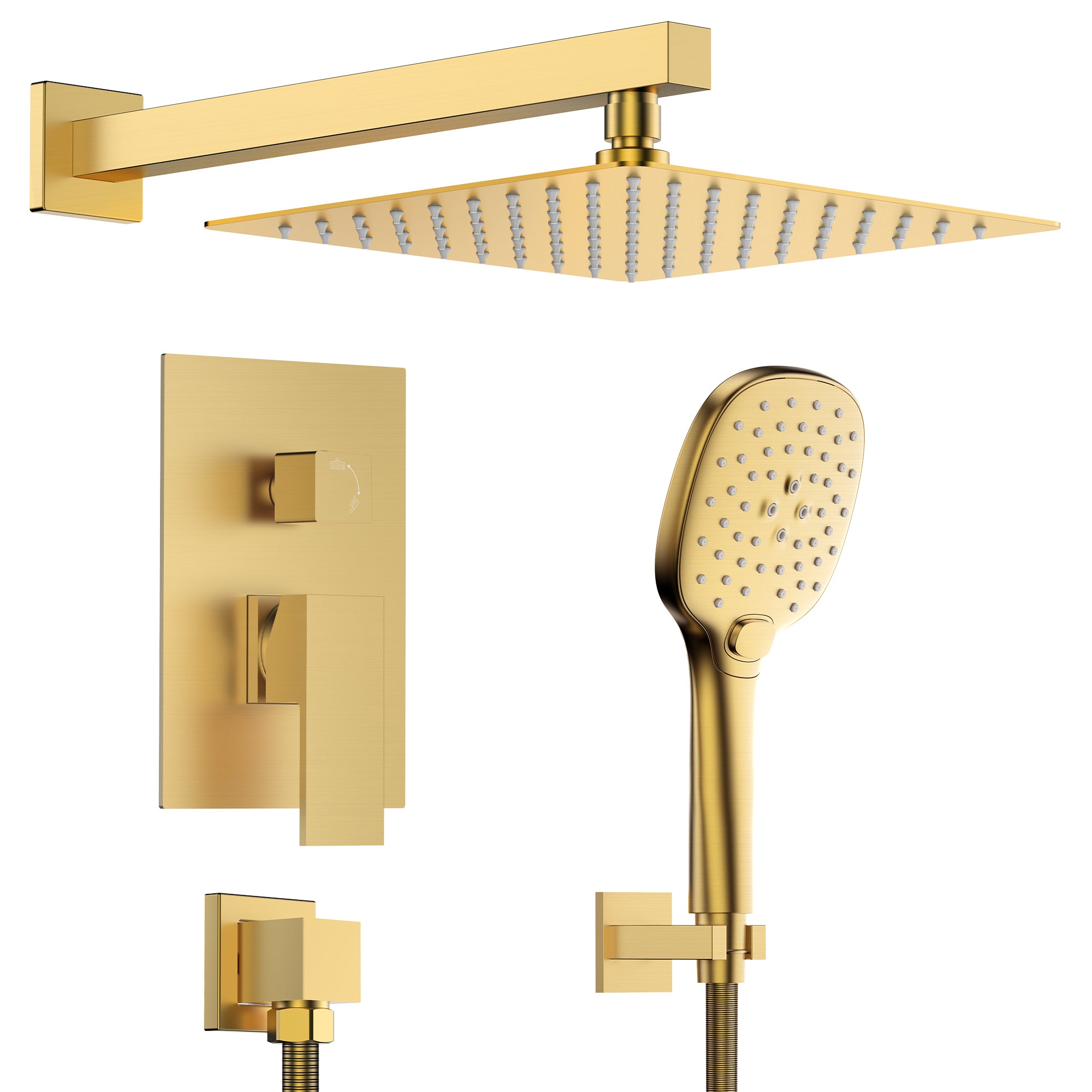 EVERSTEIN Brushed Gold Luxury Rain Shower Head System - 10" Rainfall & Handheld Spray, High-Pressure Bathroom Faucet Set