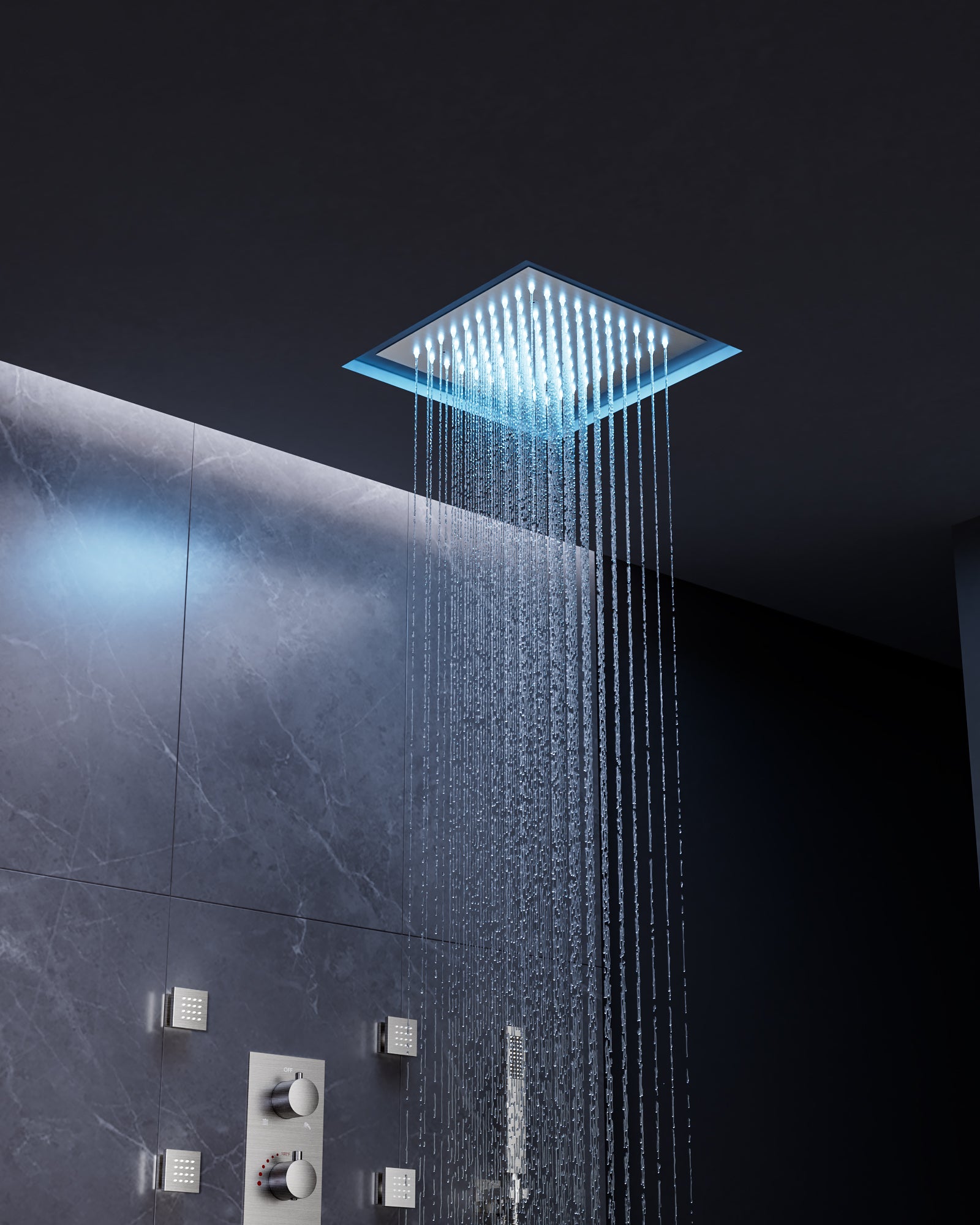 EVERSTEIN Brushed Nickel LED Rain Shower System - 12" Ceiling Color Changing Shower Head, Handheld Spray & Body Massage Jets