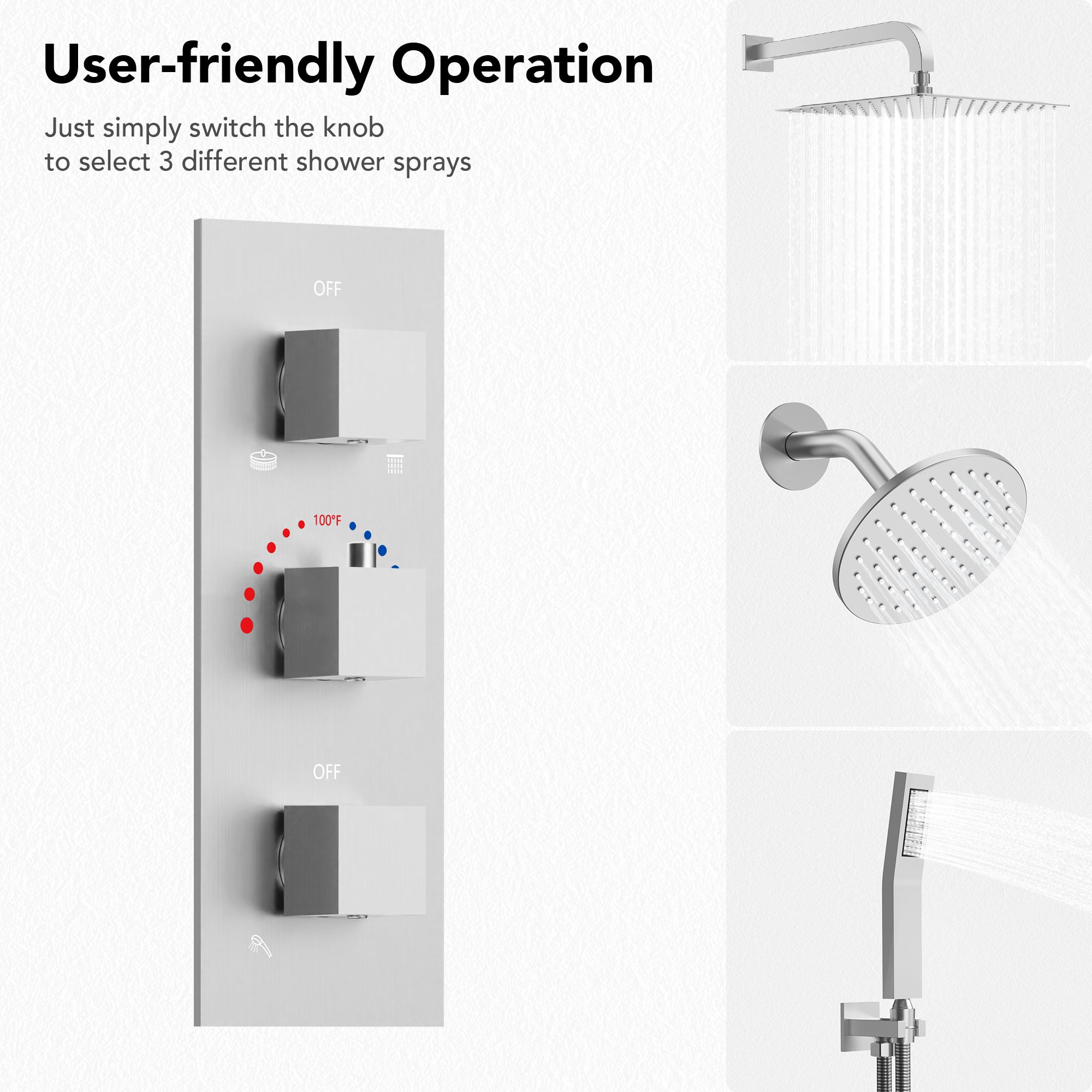 EVERSTEIN SFS-1065-NK12 12" High-Pressure Rainfall Complete Shower System with Rough-in Valve