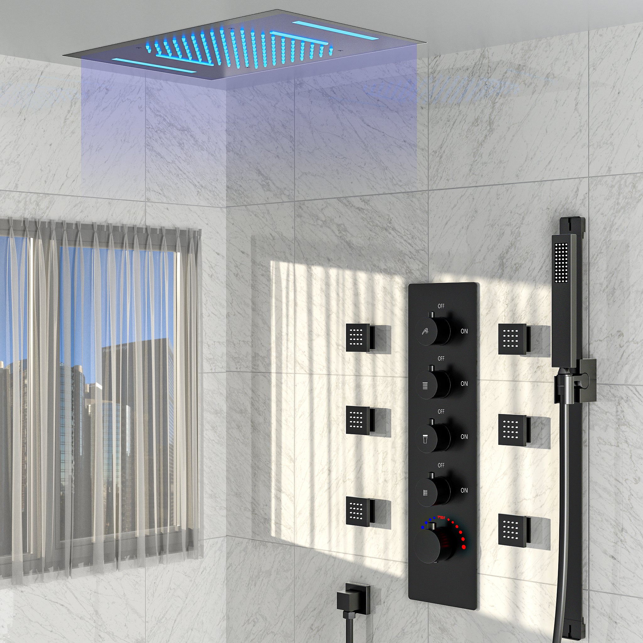 SFS-1025-BK EVERSTEIN LED Dual Function Thermostatic Shower Head Shower Head System with Rough-in Valve