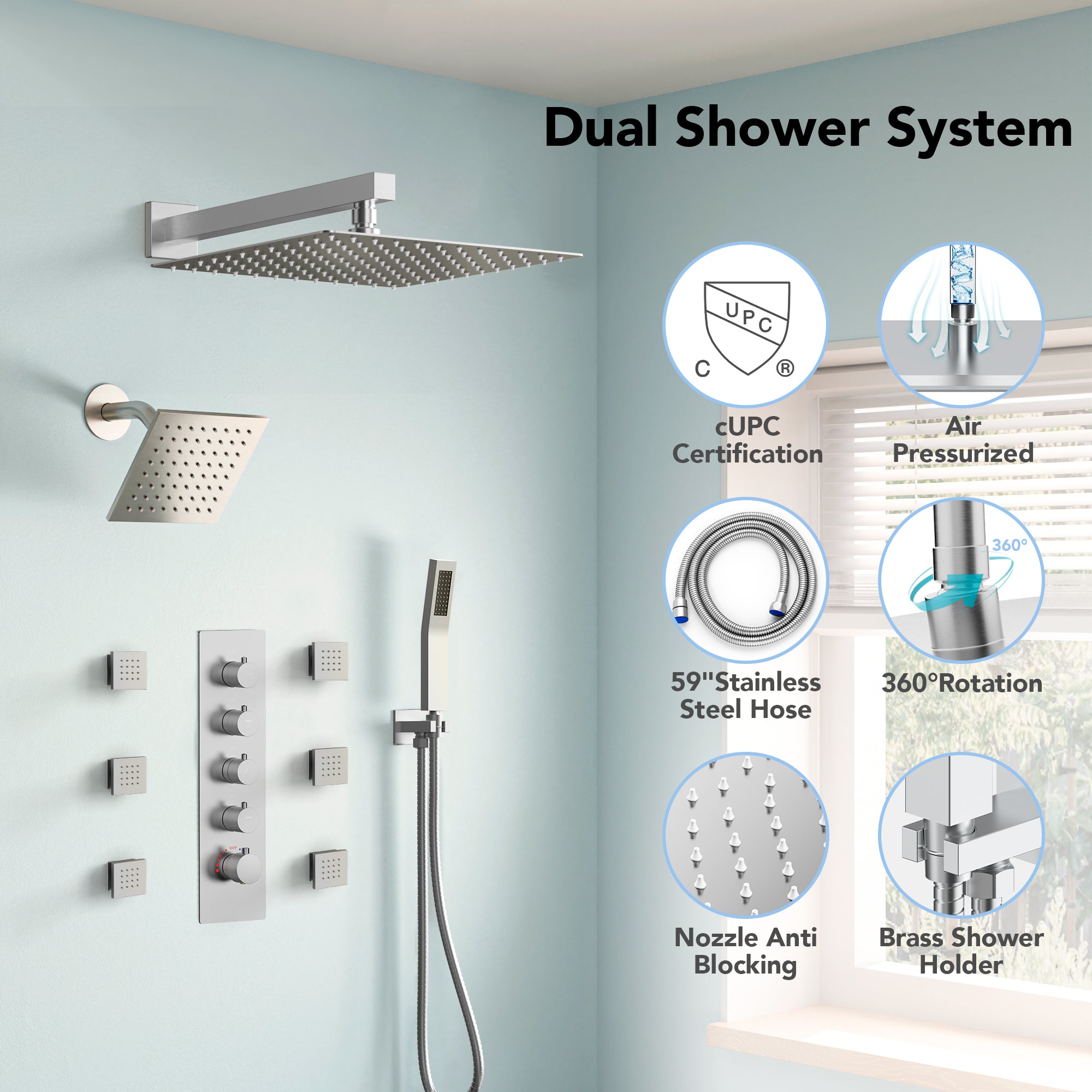 EVERSTEIN SFS-1064-NK16 16" High-Pressure Rainfall Complete Shower System with Rough-in Valve