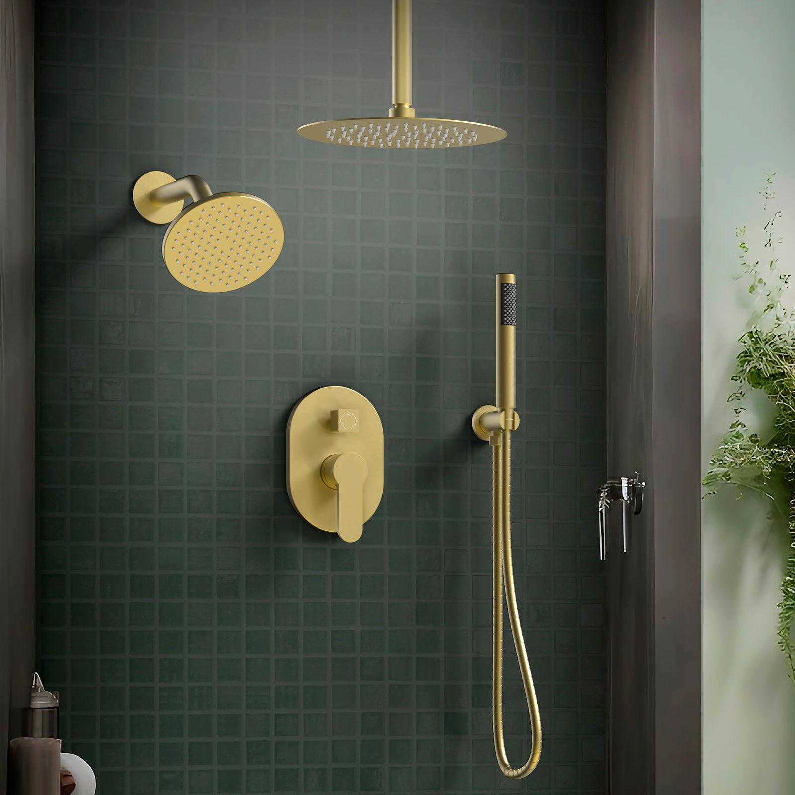EVERSTEIN Dual Shower Heads System: Brushed Gold 10" Round Showerhead High-Pressure Luxury Rainfall Shower Fixtures
