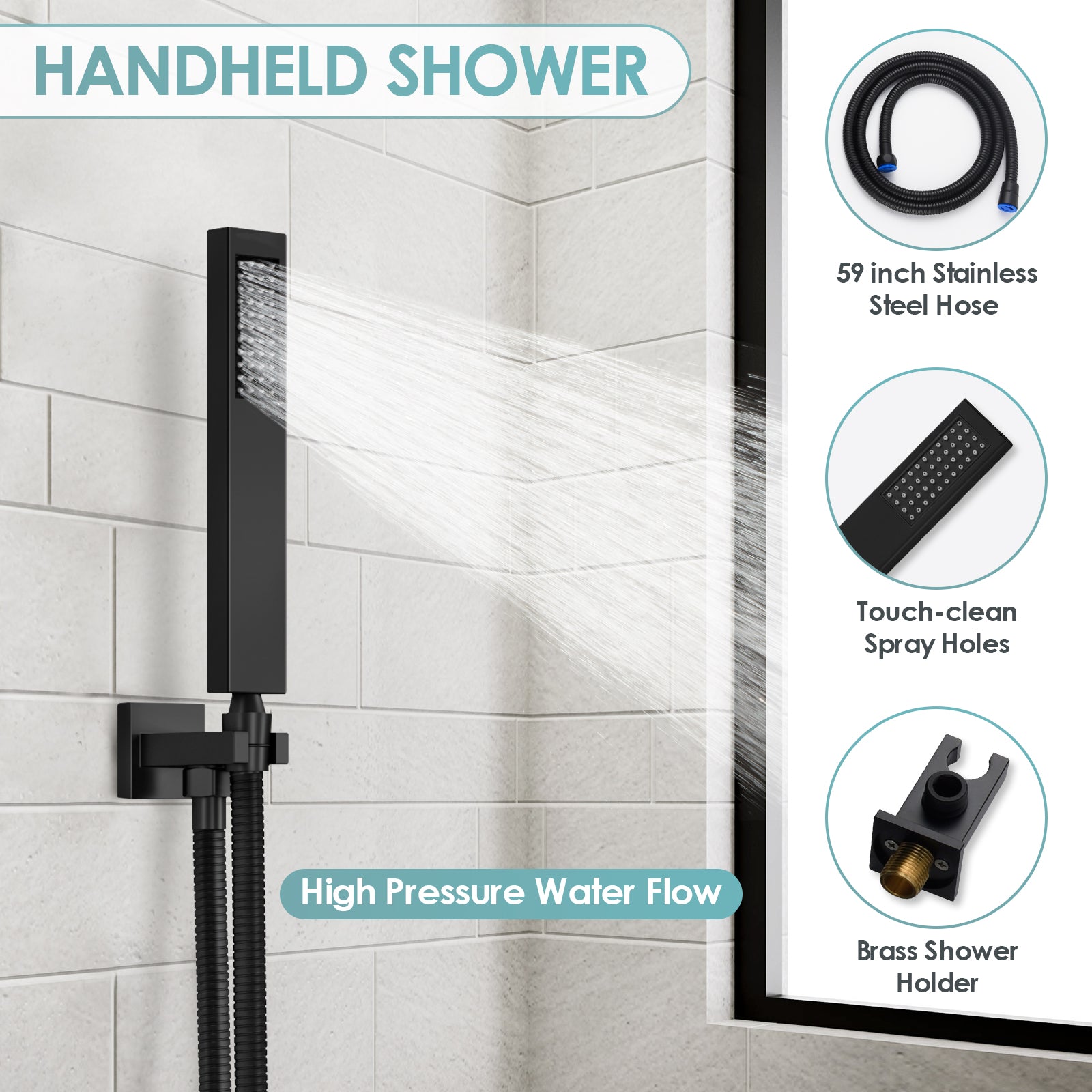 SFS-1015-BK12 EVERSTEIN Ceiling installation Constant Temperature Shower Faucet with LED Display Rain Shower System, with 6 Massage Nozzles and Hand-held Spray,Matte Black