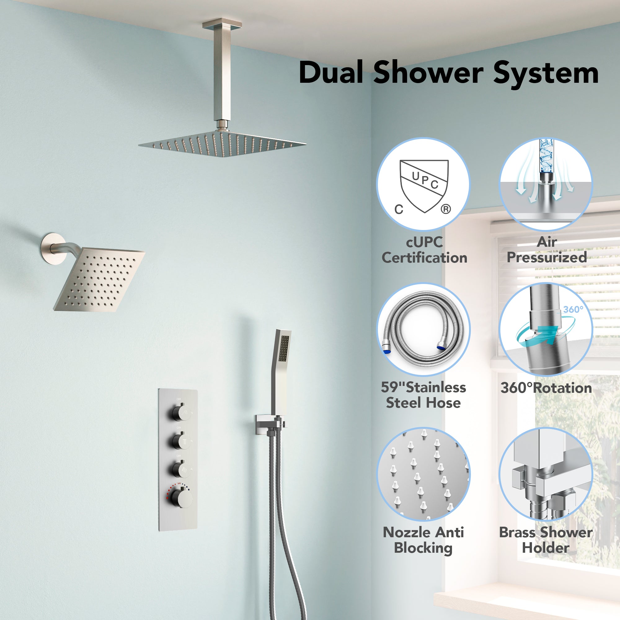 EVERSTEIN SFS-1061-NK16 16" High-Pressure Rainfall Complete Shower System with Rough-in Valve