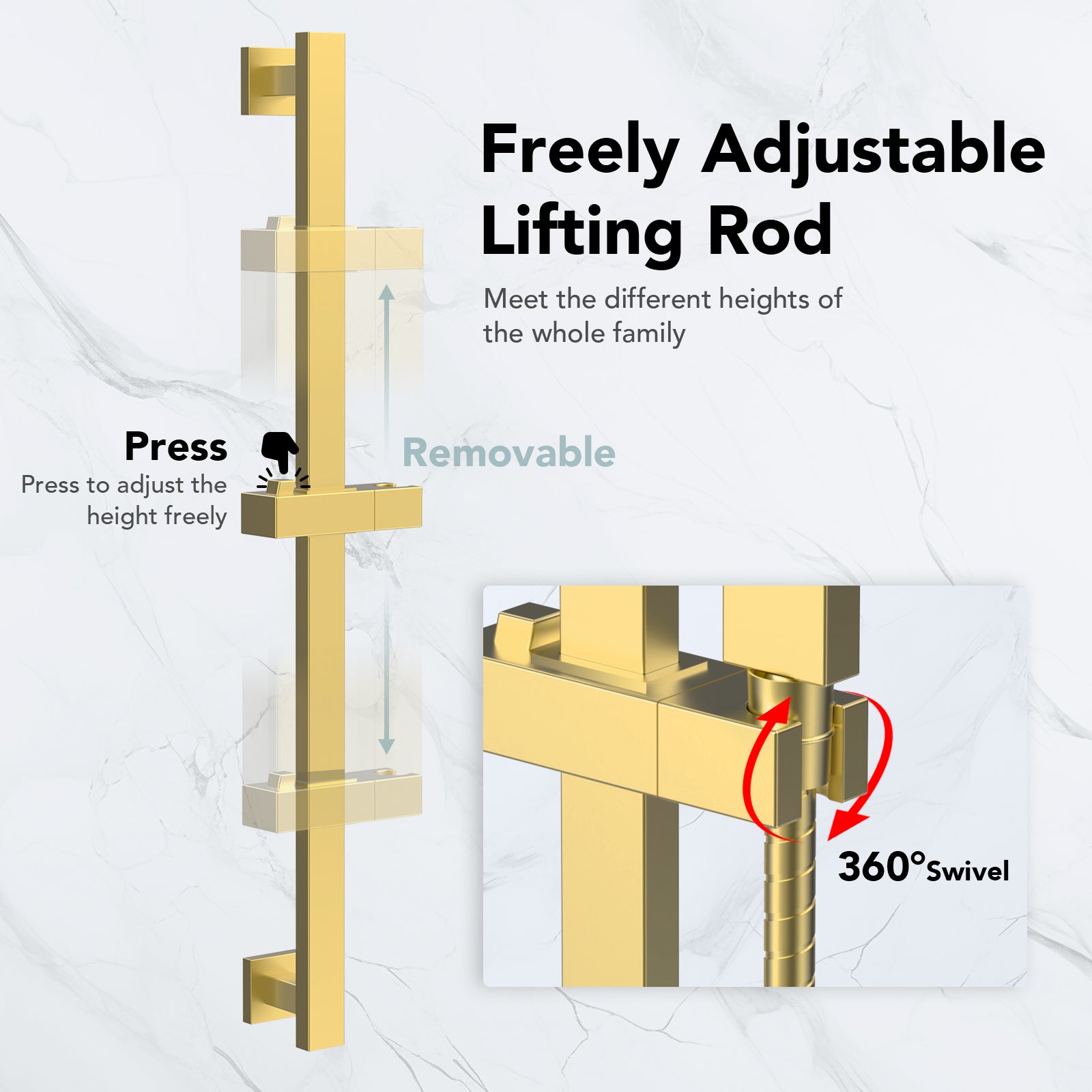 Details of the multi-height adjustable shower lift bar