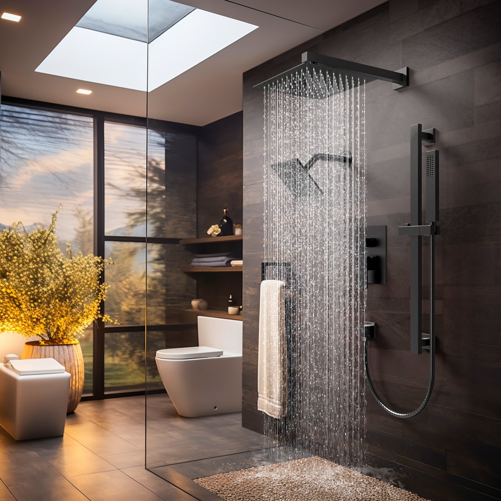 "In-Use Rainfall Shower System Bathroom Ambiance