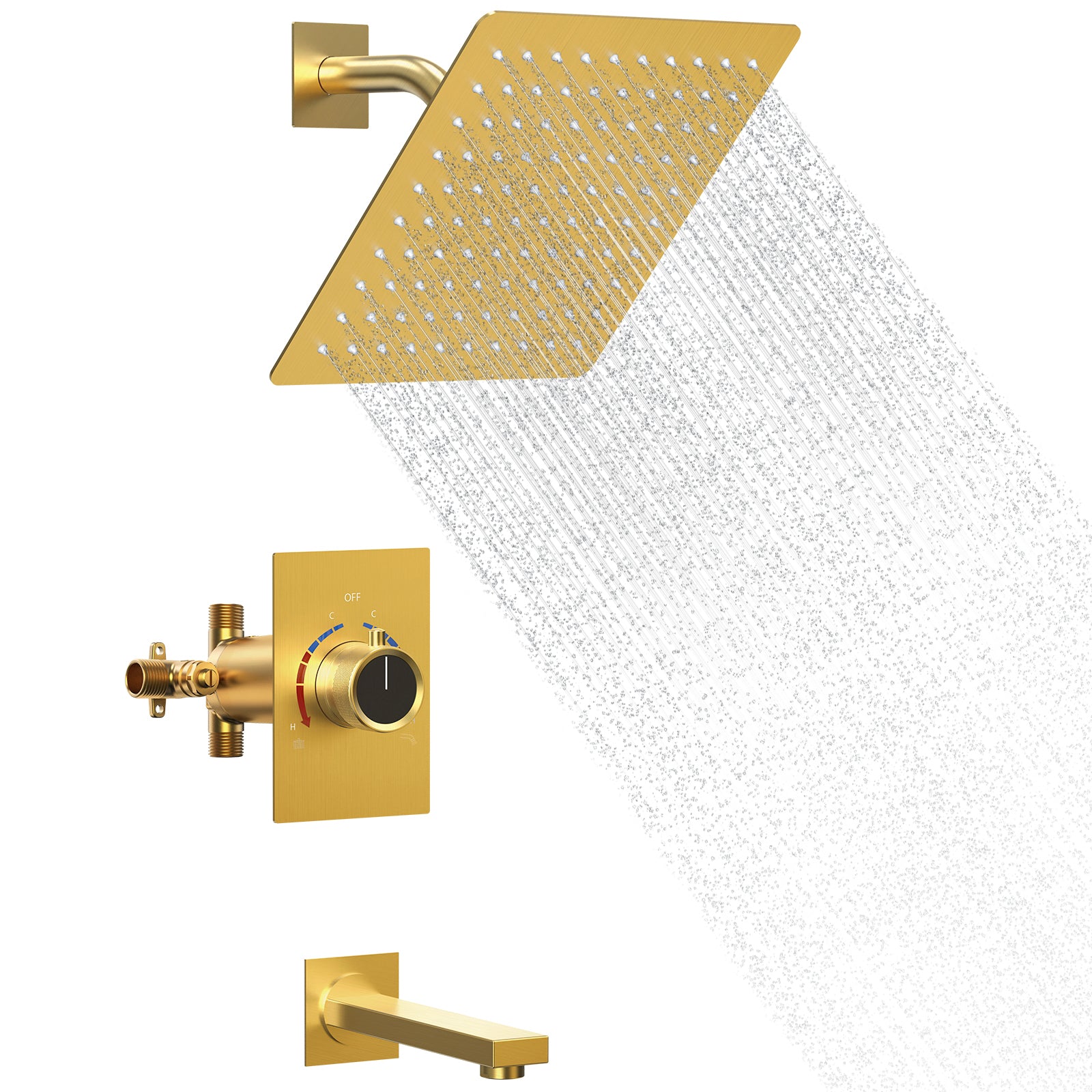 SFS-1035-GD8  8" High-Pressure Function Rainfall Shower Head, Wall Mount, Rough in-Valve, 2.5 GPM