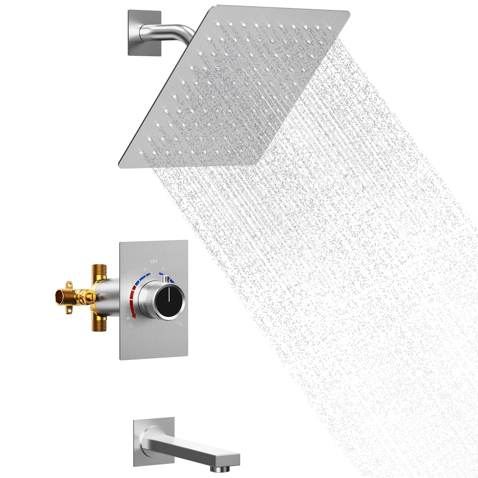 SFS-1035-NK8  8" High-Pressure Function Rainfall Shower Head, Wall Mount, Rough in-Valve, 2.5 GPM