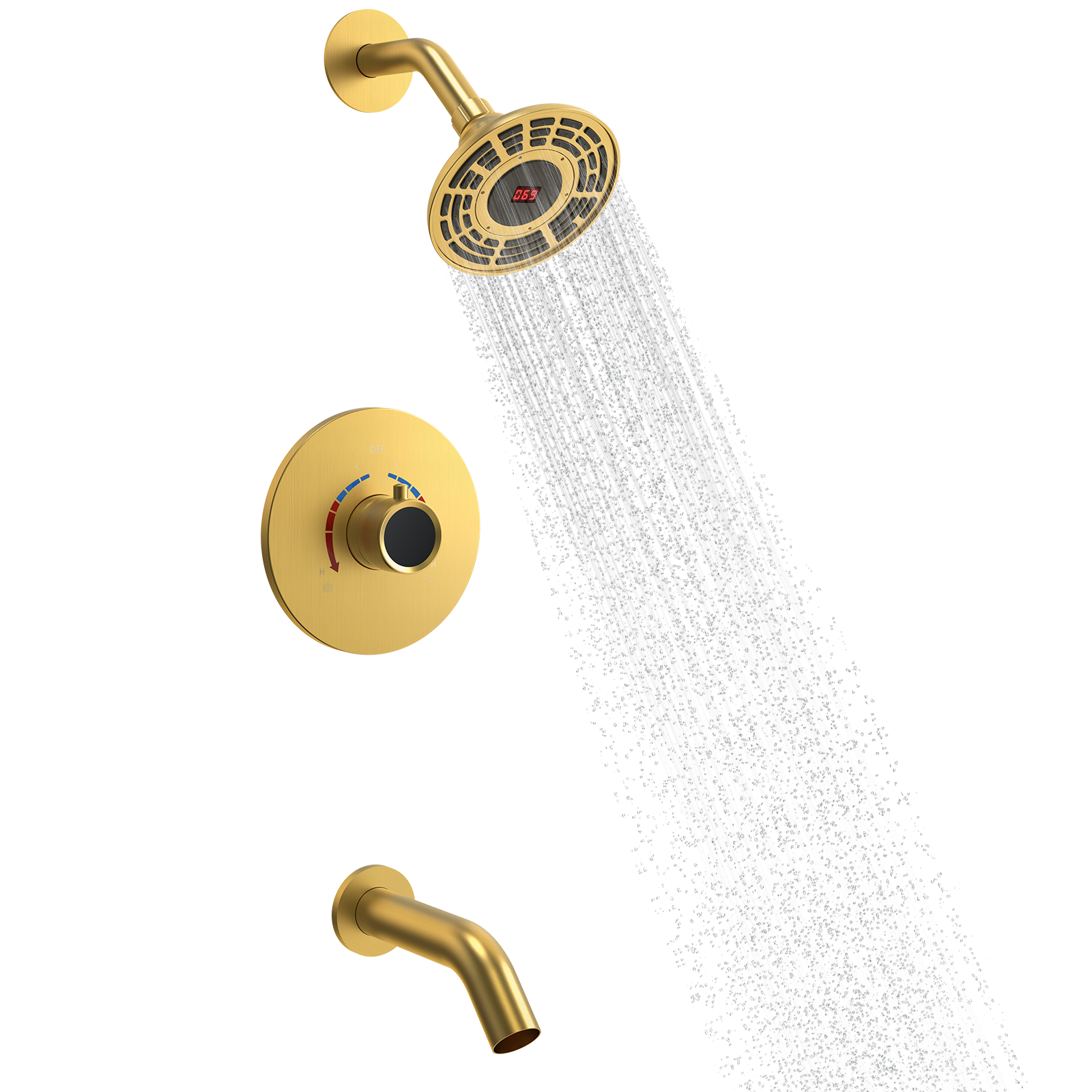 SFS-1018-GD5 EVERSTEIN Digital display constant temperature shower faucet with rough valve in Brushed Gold