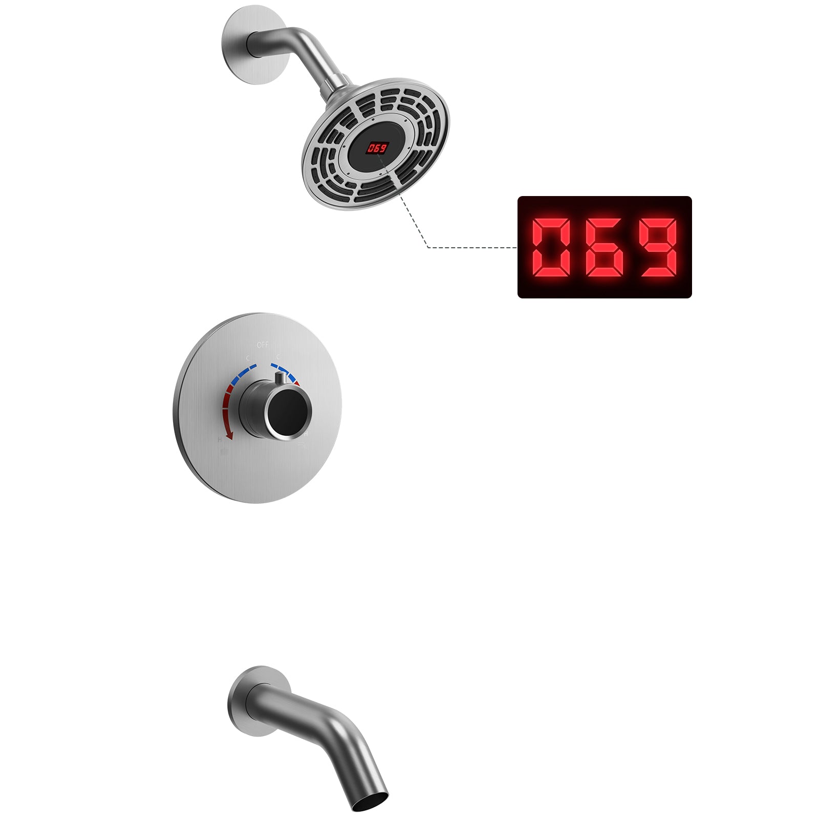 SFS-1018-NK5 EVERSTEIN Digital display constant temperature shower faucet with rough valve in Brushed Nickel