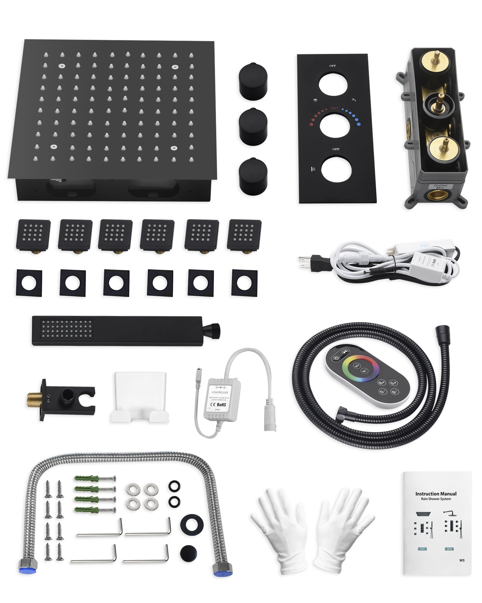 Comprehensive packing list for the Everstein M6378GMLI shower system fixtures detailing all included components_jpg